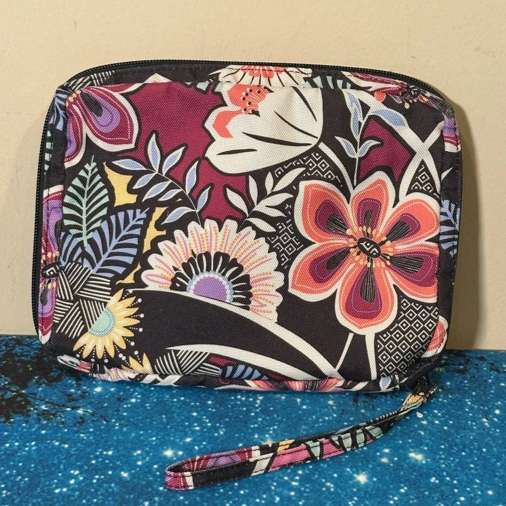 Vera Bradley Floral Canvas Cosmetic Case Wristlet Bag Pink Black Multi